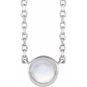 Sterling Silver Cabochon Natural Rainbow Moonstone Bezel-Set 18" Necklace