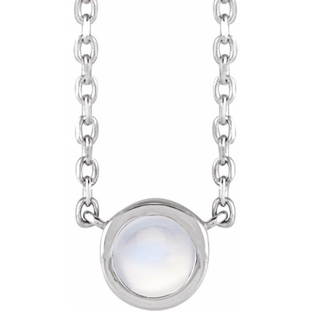 Sterling Silver Cabochon Natural Rainbow Moonstone Bezel-Set 18" Necklace