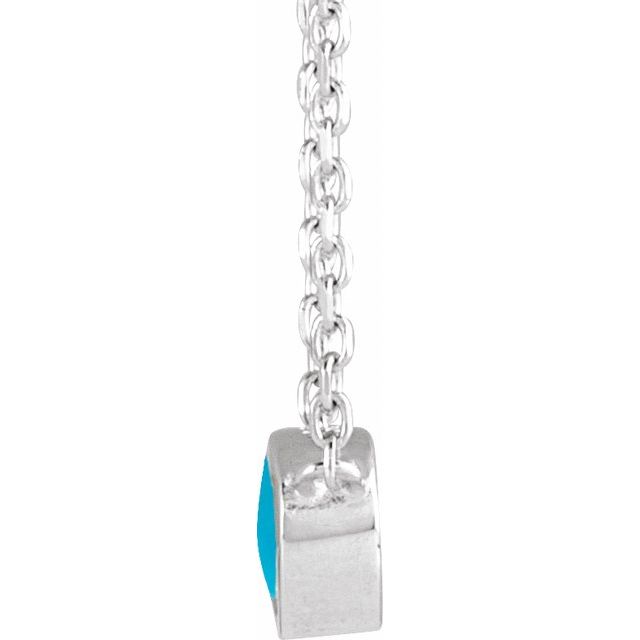 14K White Cabochon Natural Turquois Bezel-Set 18" Necklace