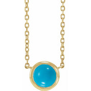 14K Yellow Cabochon Natural Turquois Bezel-Set 18" Necklace
