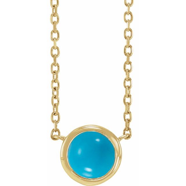14K Yellow Cabochon Natural Turquois Bezel-Set 18" Necklace
