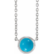 Platinum Cabochon Natural Turquois Bezel-Set 18" Necklace