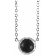 Sterling Silver Cabochon Natural Black Onyx Bezel-Set 18" Necklace
