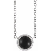 14K White Cabochon Natural Black Onyx Bezel-Set 18" Necklace