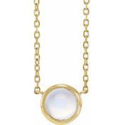 14K Yellow Cabochon Natural Rainbow Moonstone Bezel-Set 18" Necklace