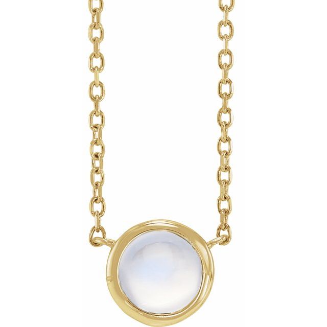 14K Yellow Cabochon Natural Rainbow Moonstone Bezel-Set 18" Necklace