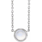 Sterling Silver Cabochon Natural Rainbow Moonstone Bezel-Set 18" Necklace