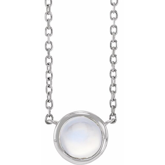 Sterling Silver Cabochon Natural Rainbow Moonstone Bezel-Set 18" Necklace