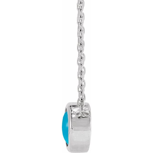 14K White Cabochon Natural Turquois Bezel-Set 18" Necklace