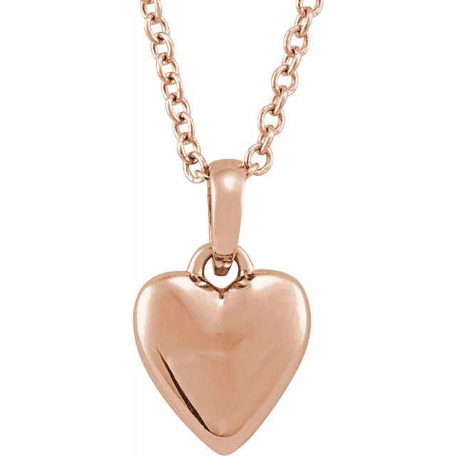 14K Rose Puffed Heart 16-18" Necklace