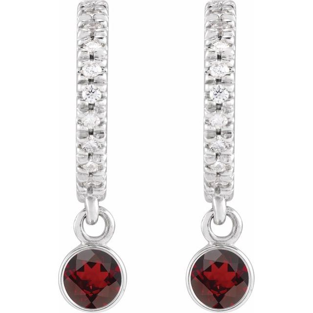 Diamond Mini Hoop Earrings, 0.08 Carats On Top with 10 Pointer Dangle Gemstone Below