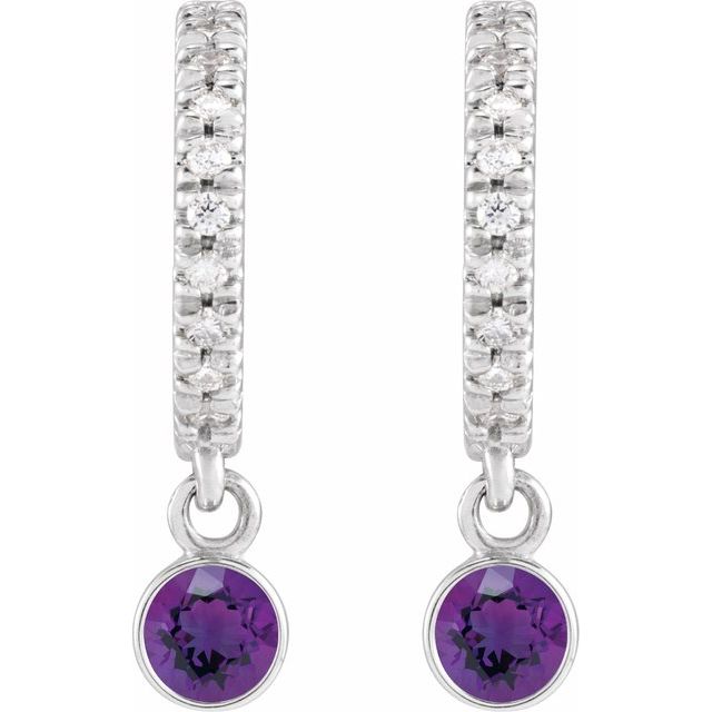 Diamond Mini Hoop Earrings, 0.08 Carats On Top with 10 Pointer Dangle Gemstone Below