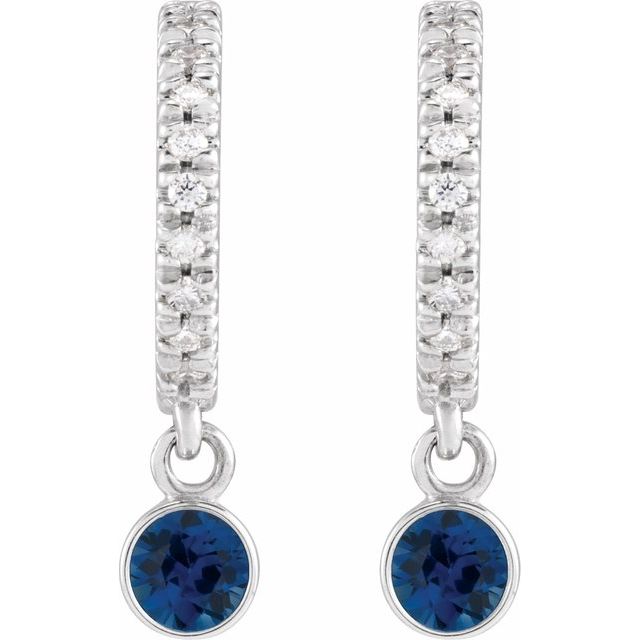 Diamond Mini Hoop Earrings, 0.08 Carats On Top with 10 Pointer Dangle Gemstone Below