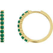 14K Yellow Natural Emerald Cabochon 20 mm Huggie Hoop Earrings