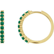 14K Yellow Natural Emerald Cabochon 20 mm Huggie Hoop Earrings