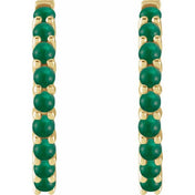 14K Yellow Natural Emerald Cabochon 20 mm Huggie Hoop Earrings