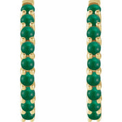 14K Yellow Natural Emerald Cabochon 20 mm Huggie Hoop Earrings