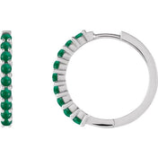 Sterling Silver Natural Emerald Cabochon 20 mm Huggie Hoop Earrings