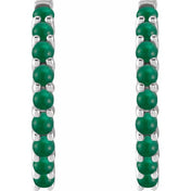Sterling Silver Natural Emerald Cabochon 20 mm Huggie Hoop Earrings