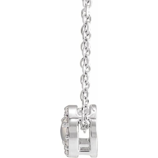 Sterling Silver Cabochon Natural Rainbow Moonstone & .05 CTW Natural Diamond Halo-Style 16-18" Necklace