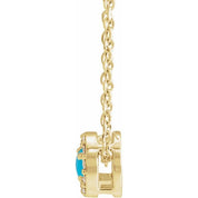 14K Yellow Cabochon Natural Turquoise & .06 CTW Natural Diamond Halo-Style 16-18" Necklace
