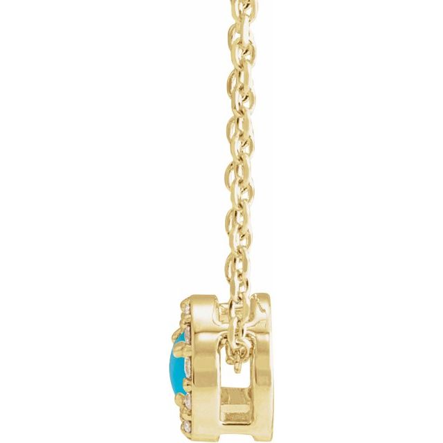 14K Yellow Cabochon Natural Turquoise & .06 CTW Natural Diamond Halo-Style 16-18" Necklace