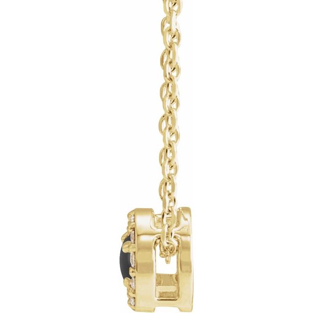 14K Yellow Cabochon Natural Black Onyx & .05 CTW Natural Diamond Halo-Style 16-18" Necklace