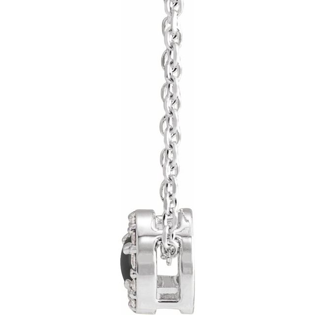 Sterling Silver Cabochon Natural Black Onyx & .05 CTW Natural Diamond Halo-Style 16-18" Necklace