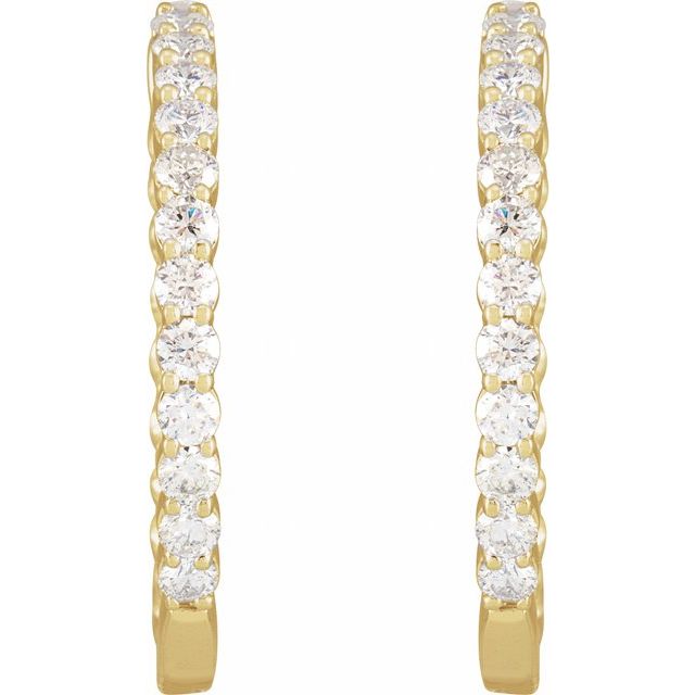 14K Yellow 3 CTW Lab-Grown Diamond Inside-Outside Hinged 30 mm Hoop Earrings