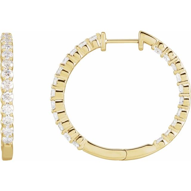 14K Yellow 3 CTW Lab-Grown Diamond Inside-Outside Hinged 30 mm Hoop Earrings
