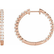 14K Rose 3 CTW Lab-Grown Diamond Inside-Outside Hinged 30 mm Hoop Earrings