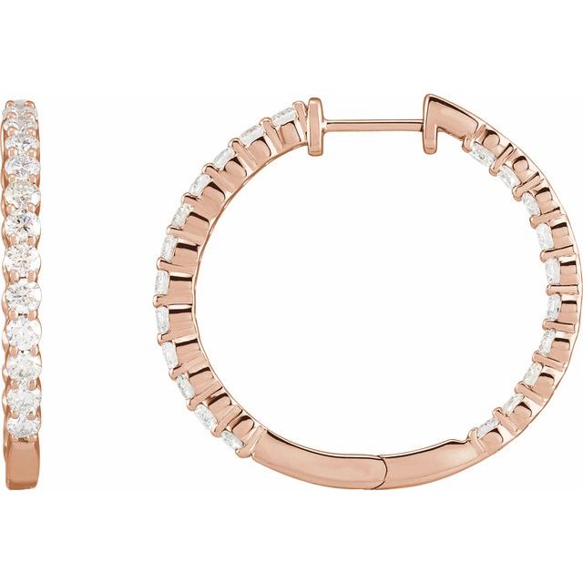 14K Rose 3 CTW Lab-Grown Diamond Inside-Outside Hinged 30 mm Hoop Earrings