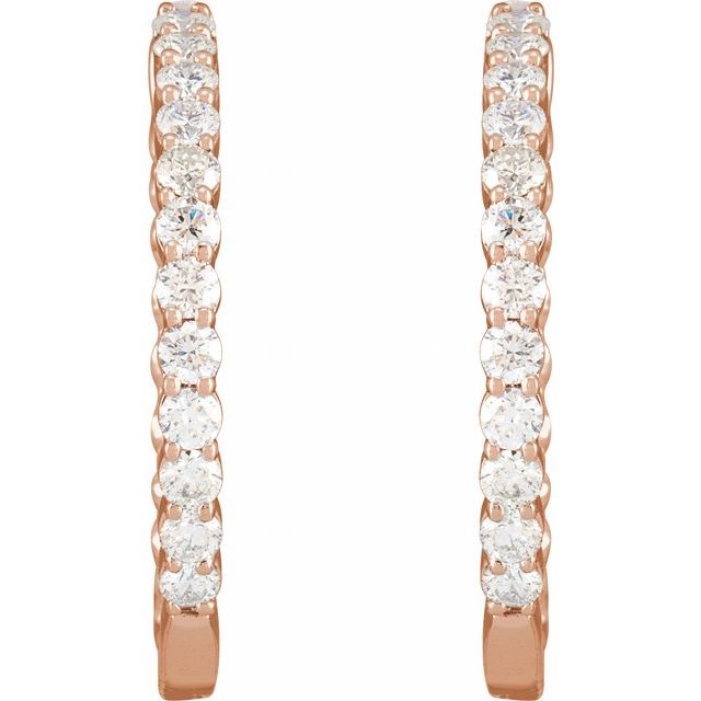 14K Rose 3 CTW Lab-Grown Diamond Inside-Outside Hinged 30 mm Hoop Earrings