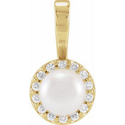 14K Yellow Cultured White Akoya Pearl  & 1/10 CTW Natural Diamond Pendant