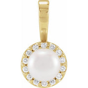 14K Yellow Cultured White Akoya Pearl  & 1/8 CTW Natural Diamond Pendant