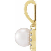 14K Yellow Cultured White Akoya Pearl  & 1/8 CTW Natural Diamond Pendant