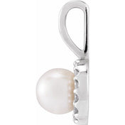 14K White Cultured White Akoya Pearl  & 1/10 CTW Natural Diamond Pendant