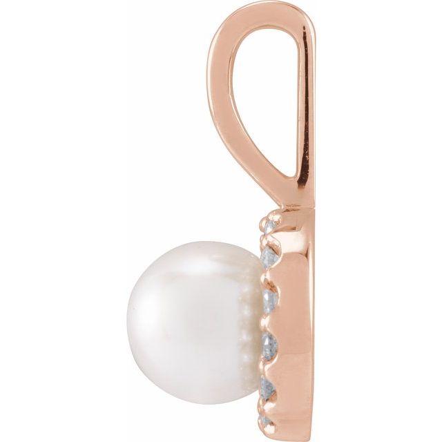 14K Rose Cultured White Akoya Pearl  & 1/8 CTW Natural Diamond Pendant