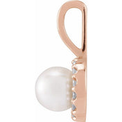 14K Rose Cultured White Akoya Pearl  & 1/10 CTW Natural Diamond Pendant