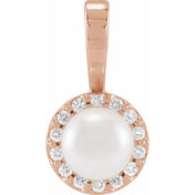 14K Rose Cultured White Akoya Pearl & 1/10 CTW Natural Diamond Halo-Style Pendant