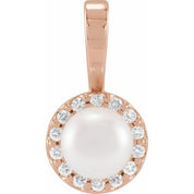 14K Rose Cultured White Akoya Pearl  & 1/10 CTW Natural Diamond Pendant