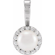 14K White Cultured White Akoya Pearl  & 1/10 CTW Natural Diamond Pendant