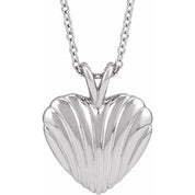14K White Ribbed Heart 16-18" Necklace