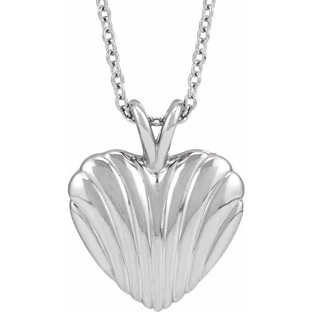 14K White Ribbed Heart 16-18" Necklace
