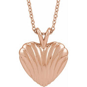 14K Rose Ribbed Heart 16-18" Necklace