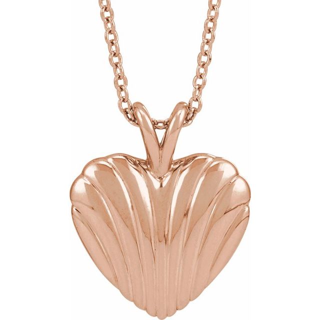 14K Rose Ribbed Heart 16-18" Necklace