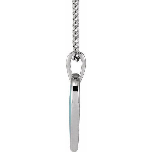 14K White Light Turquoise Enamel Heart 18" Necklace