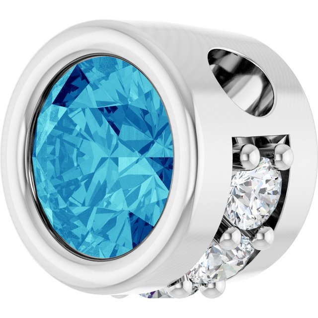 14K White Natural Blue Zircon & .07 CTW Natural Diamond Pendant