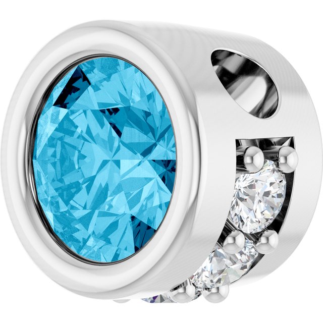 14K White Natural Aquamarine & .07 CTW Natural Diamond Pendant