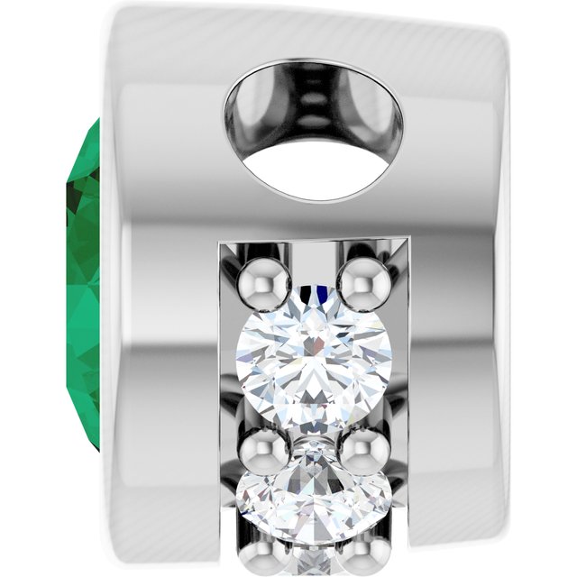 Sterling Silver Natural Emerald & .07 CTW Natural Diamond Pendant